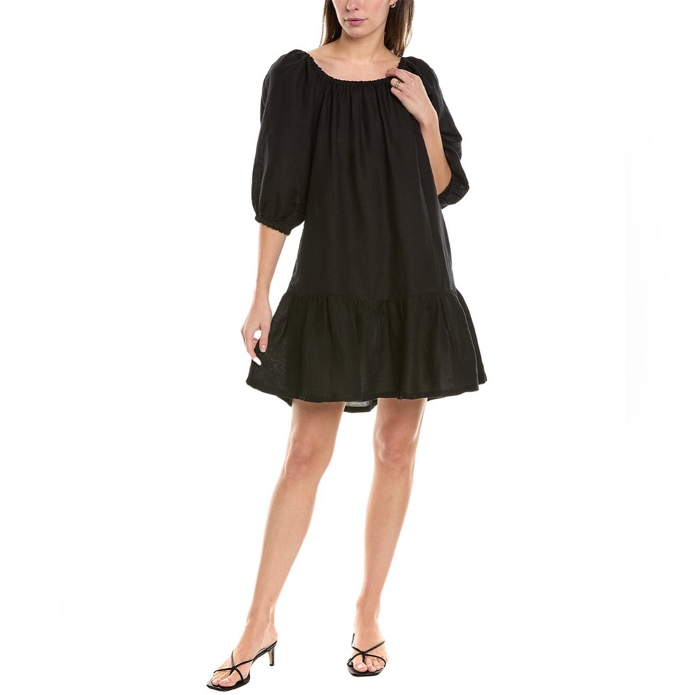 Tommy Bahama Black Puff-Sleeve Ruffle Hem Mini Dress